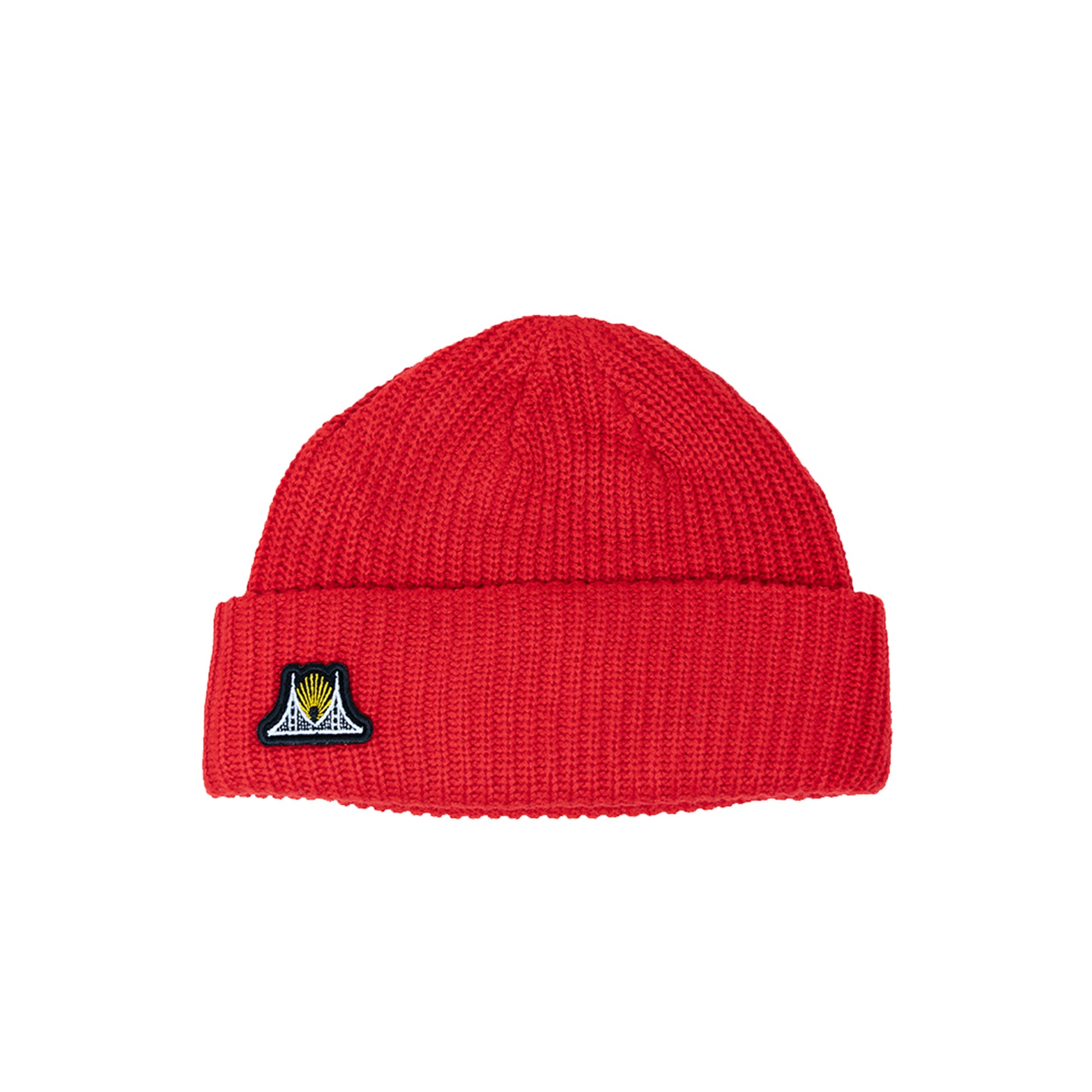 Red skullcap beanie  with bay bridge logo