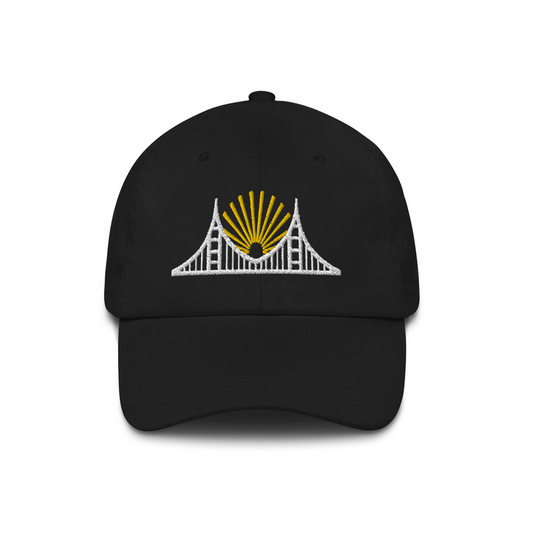 Black dad hat with bay bridge logo. 