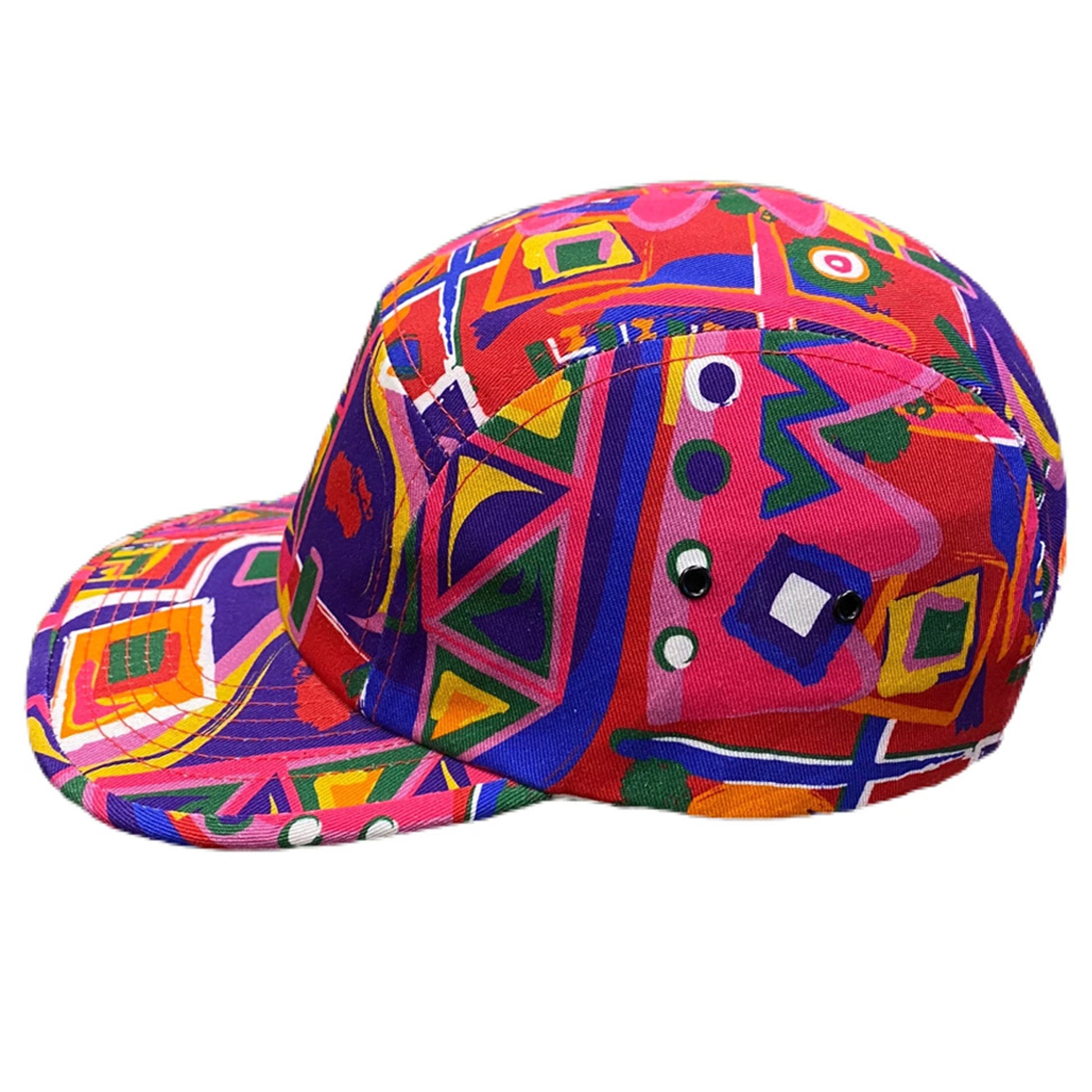 Pink fresh prince hat with iconic 90s fashion prints.